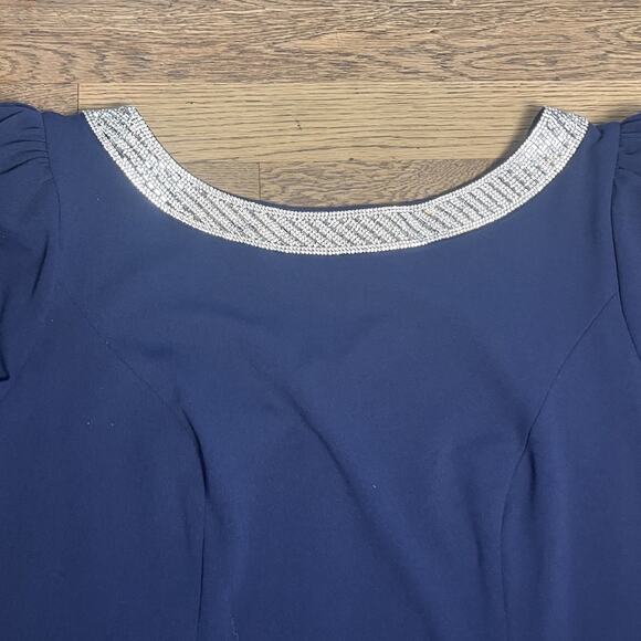 Alex Evenings Navy Blue Embellished Neck Ruffle Gown Dress Plus Size 16 $249 NEW - Picture 15 of 16